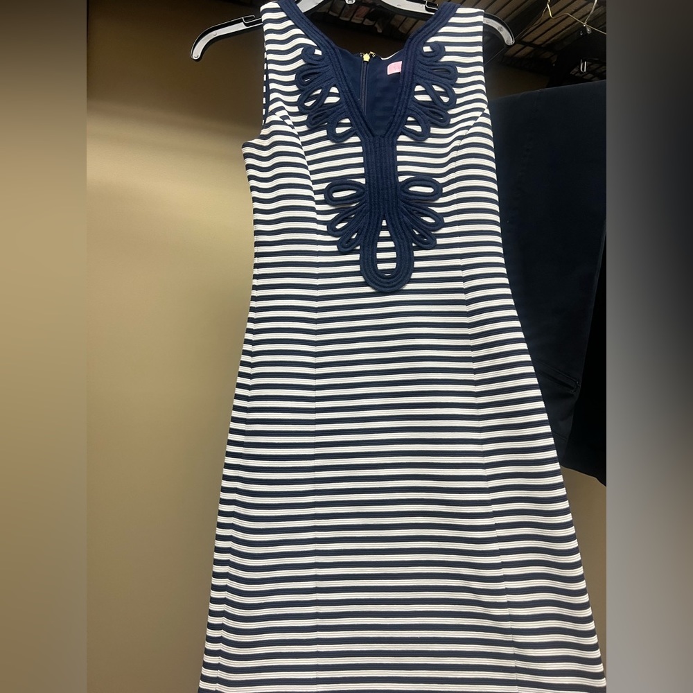 Navy Blue and White Lily Dress